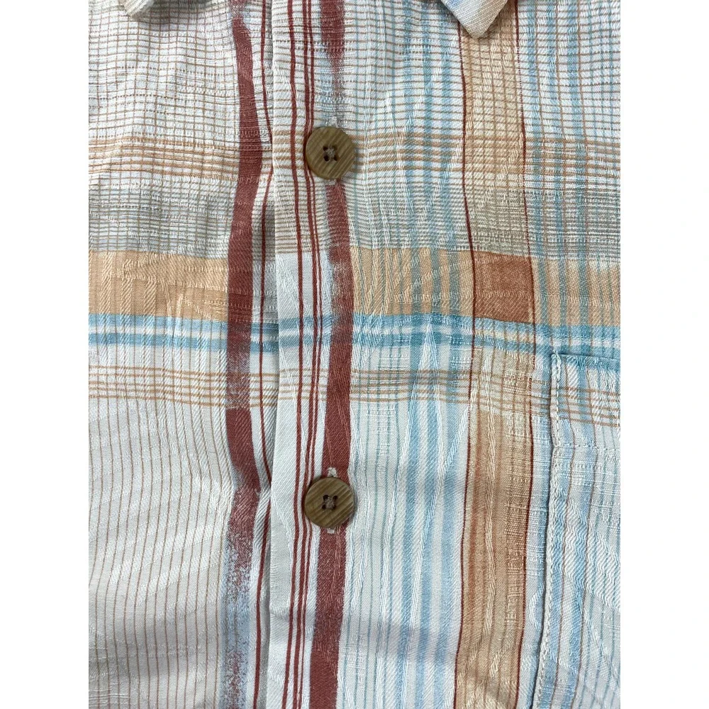 Tommy Bahama Button Up Shirt Men's L Silk Orange‎ Plaid Camp Lightweight Beach